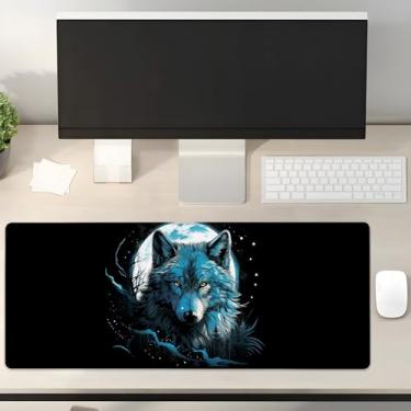 Imagem de Turamurra Tapete de mouse para jogos Moonlit Wolf 80 cm x 30 cm, base de borracha antiderrapante para computadores, laptop, escola, escritório, acessórios para casa, decoração, mouse pad, tapete de