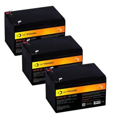 Imagem de Kit 3 Un Baterias Seladas 12V 12ah GetPower - Vrla (AGM) - GET POWER