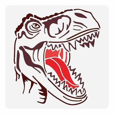 Imagem de FINGERINSPIRE Estêncil de dinossauro – Estêncil de cabeça de dinossauro reutilizável de 30 x 30 cm com molde de boca de abertura para parede, móveis de madeira, decoração de chão