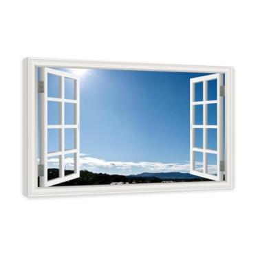 Imagem de PY3H69 Arte de parede em tela de janela aberta, impressão natural em tela. Lindo céu 5 cm, decoração de parede de paisagens de janela, decoração de casa moderna 80 x 120 cm - 31 x 47 pol moldura