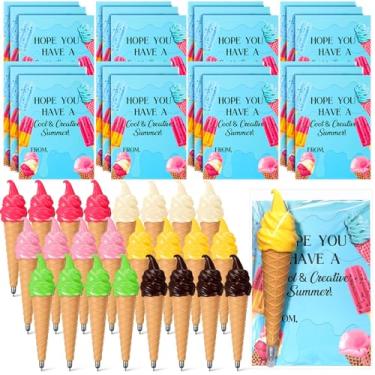 Imagem de Sayglossy Conjunto de 24 presentes de fim de ano, presente de formatura de verão, incluindo 24 canetas esferográficas de sorvete de 6 cores e 24 blocos de notas para estudantes em sala de aula