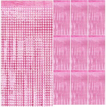 Imagem de Cortina de tinsel rosa, cenário de festa, 10 peças, cortina quadrada de franja, rosa pastel, decorações de festa para despedida de solteira, princesa, aniversário, dia dos namorados, festa do pijama