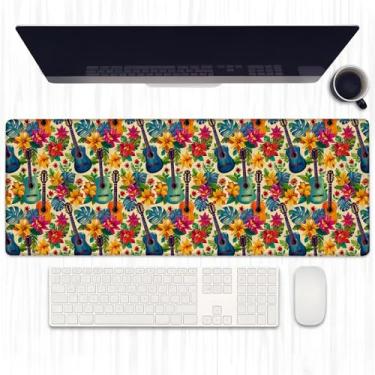 Imagem de Ti Caldi Mouse pad colorido para jogos de guitarra, floral tropical estendido e folhas tapete de mesa para computador laptop, bordas costuradas robustas, 81,5 cm × 11,20 cm grande teclado de