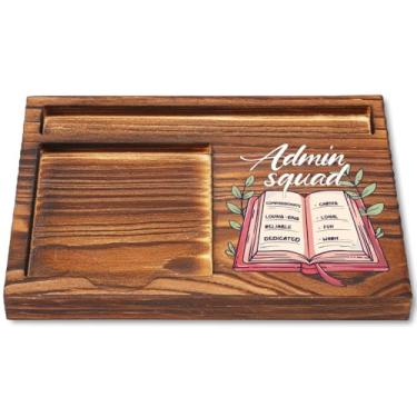 Imagem de Presentes de esquadrão administrativo, suporte de notas adesivas de madeira para funcionários administrativos, presente de agradecimento para equipe de escritório, graduação, organizador de mesa de