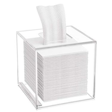 Imagem de HIIMIEI Capa para caixa de lenços de acrílico 13 cm x 13 cm x 13 cm Dispensador de guardanapos transparente para home office, restaurante - transparente
