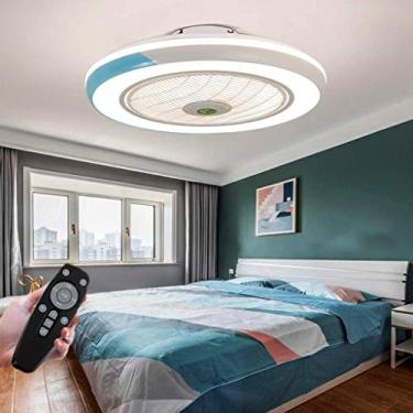 Imagem de Ventilador de teto azul moderno com controle remoto de iluminação, luz LED regulável, temporizador ultrassilencioso, lustre para sala de estar e quarto