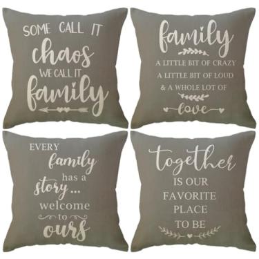 Imagem de ULOVE LOVE YOURSELF Home Quotes Capas de Almofada Decorativas Casa de Fazenda 45,7 x 45,7 cm Rústico Palavras Familiares Decoração Country Conjunto de 4 Fronhas para Sofá Sofá Varanda (Cinza)