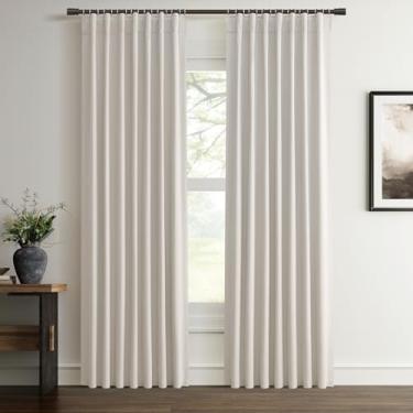Imagem de Cortinas de 203 cm de comprimento, conjunto de 2 painéis para sala de estar, cortina de escurecimento para quarto, cortinas blackout bege creme estéticas para berçário, cortinas pretas de algodão