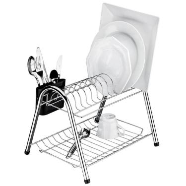 Imagem de Escorredor de Louças 2 Andares Aço Cromado Secador de Pratos Talheres Copos Cozinha Utimil