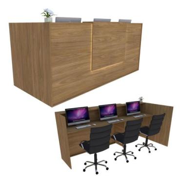 Imagem de Balcão Recepção Caixa em L 222cm Freijó Syncro Premium 2.1 - Marcenari