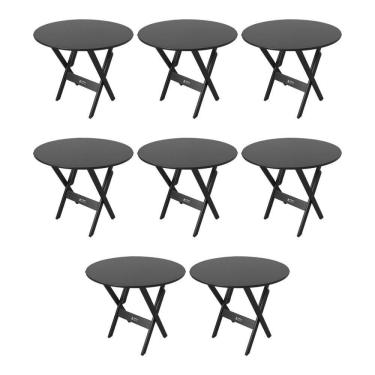 Imagem de Kit 8 Mesas Dobráveis De Madeira Redonda 90cm Preta - Tarimatã
