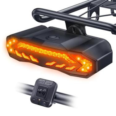 Imagem de Onvian Luz traseira inteligente para bicicleta com setas, alarme de buzina de bicicleta recarregável com controle remoto, alarme de luz de seta de bicicleta com detecção automática (montagem em