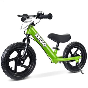 Imagem de KRIDDO Bicicleta de equilíbrio infantil profissional 2 3 4 5 anos de idade, bicicleta de empurrar de 30 cm com freio de mão, equilíbrio estável, bicicleta de presente para meninos e meninas, verde