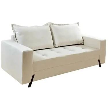 Imagem de Sofá 8100 3 Lugares em Veludo com Almofadas Soltas 198cm Boareto Cor Bege