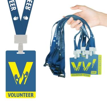 Imagem de Pacote com 25 cordões voluntários com conjunto de cartões de plástico, crachás de PVC Vistor, cartão de identificação em massa para escola, igreja, arrecadação de fundos, eventos, atividades (azul