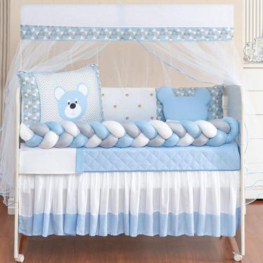 Imagem de Kit Berço Trança Completo Baby Azul 12 Peças 100% Algodão