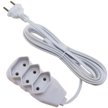 Imagem de Extensão 3 Tomadas Slim Bipolar Branco 10,0m  Force Line