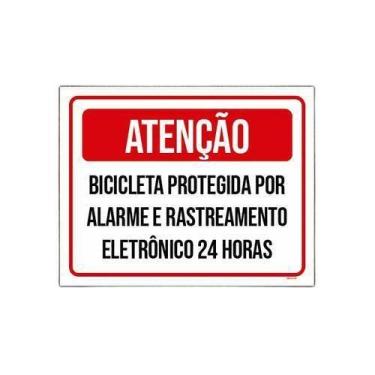 Imagem de Placa Atenção Bicicleta Protegida Alarme 18x23cm 5un - Sinalizo.Com