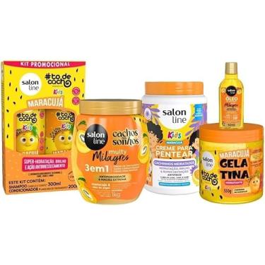 Imagem de Kit Maracujá Kids com Shampoo 300ml, Condicionador 200ml, Gelatina 550g, Creme para Pentear e Creme Multy 1Kg e Óleo 50ml