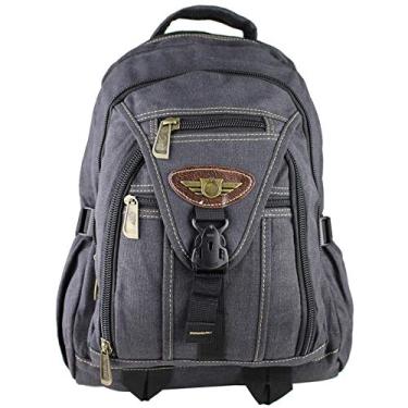 Imagem de Mochila de Lona Resistente Tamanho Grande Comporta Notebook Preta KVN JA9606