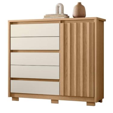 Imagem de Cômoda Ripada 5 Gavetas 1 Porta com Pés Duetto Albatroz