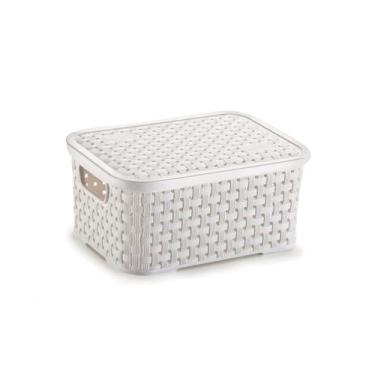 Imagem de Cesto organizador rattan pp com tampa - Nitron, Branco