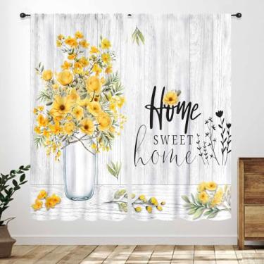 Imagem de Cortinas amarelas rústicas de cozinha, fazenda, campo, vintage, florais, flores, doces, amor, casa, curta, café, para quarto, sala de estar, banheiro, 2 painéis, 106 x 137 cm
