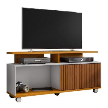 Imagem de Rack Bancada Para Tv 52 Pol Sala Topazio Naturale Off White Ripado