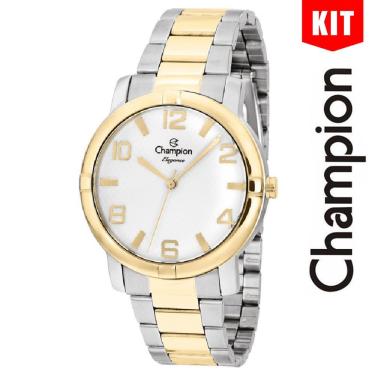 Imagem de Relógio Champion Kit Feminino Analógico Bicolor Branco Cn25216s