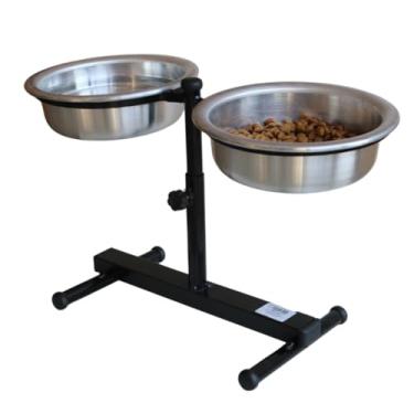 Imagem de Comedouro Duplo Elevado para Cães e Gatos, Tigelas em Aluminio (Grande)