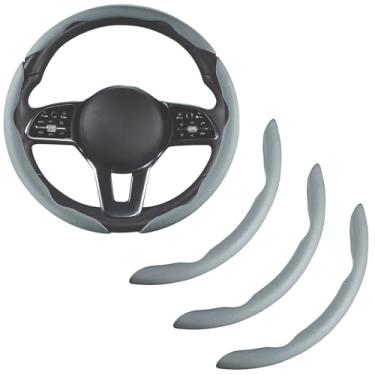 Imagem de Capa de volante de carro de couro Nappa para homens e mulheres, microfibra respirável antiderrapante ultrafina, universal para volante de 37 a 38 cm - cinza