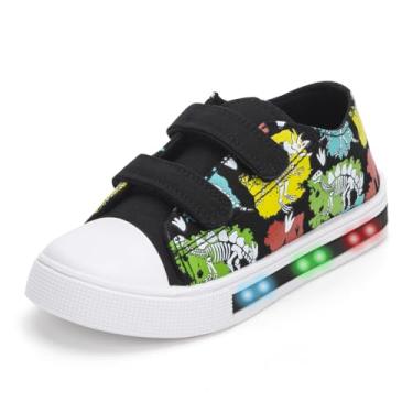 Imagem de FUNCOO PLUS Tênis infantil de lona com gancho e laço para meninos e meninas, Dinossauro esqueleto, 11 Little Kid