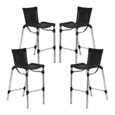 Imagem de Kit 4 Banquetas Alumínio Alta Com Encosto para Bar Balcão Edícula Cozinha