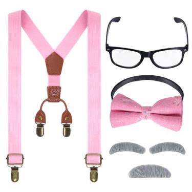 Imagem de mifengda Fantasia infantil de velho 100 dias de escola, fantasia de vovô para meninos anos 1920, conjunto de fantasia de Dia das Bruxas, incluindo gravata-borboleta, barba, sobrancelha, suspensórios