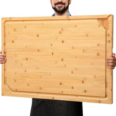 Imagem de Tábua de corte HIWARE 30x20cm de bambu com alça e ranhura para suco