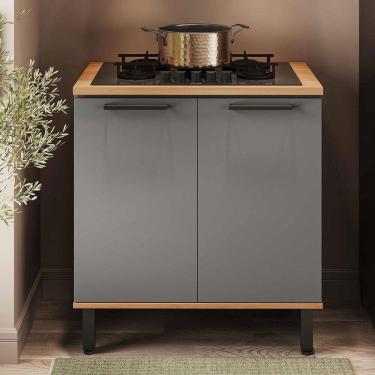 Imagem de Balcão de Cozinha para Cooktop 5 Bocas Castanha 2 Portas 1 Prateleira Cinza/Freijó - Telasul