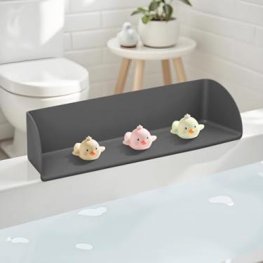 Imagem de Heebabeys Área de prateleira para brincar com proteção contra respingos de banheira de silicone com 6 ventosas - Bandeja de armazenamento com suporte de organizador de brinquedos - Bandeja de sucção