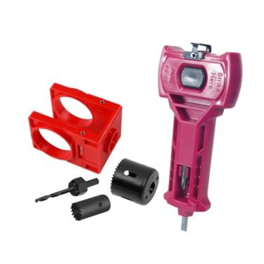 Imagem de WeiLaiKeQi Conjunto de instalação de fechadura de porta com furo de fechadura ajustável com gabarito guia para porta de 1-3/4" ou 1-3/8" de espessura, Vermelho