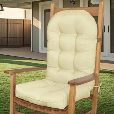 Imagem de FlyGulls Almofadas confortáveis para cadeira de pátio, durável, impermeável, com encosto alto, almofada para cadeira de balanço com laços (bege)