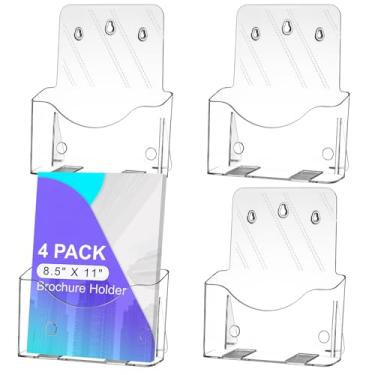 Imagem de AMGSH Pacote com 4 porta-folhetos 21,6 cm x 28 cm, suporte de literatura acrílica, suporte de plástico transparente para cartões, brochuras com três dobras, suporte de panfleto, suporte de exibição de