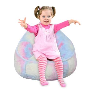 Imagem de Puff para crianças, pufe com enchimento de espuma, cadeira infantil portátil com tecido de veludo, cadeira infantil para sala de jogos ou quarto de 3 anos (tie dye rosa)