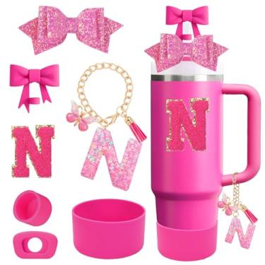 Imagem de QUNNDY Conjunto de acessórios para copo Stanley Cup 850.5 g 1,134.0 g copo com alça, incluindo tampa de cobertura de palha de laço, decoração de arco de palha, bota, tampa à prova de derramamento