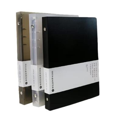 Imagem de Pacote com 3 capas redondas de PVC A5 A6 B5 - 6 anéis e 9 anéis, caderno recarregável e protetor de fichário de folhas soltas (B5 branco preto café, pacote com 3)
