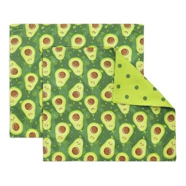 Imagem de PurpleEssences Jogo americano de pano reutilizável | reutilizável, ecológico | 38 x 33 cm, 2 camadas, espesso, absorvente, lavável na máquina | Conjunto de 2 jogos americanos - abacate