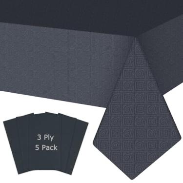Imagem de SWGIEEI Toalha de mesa de papel preta para mesas retangulares, pacote com 5, 137 cm × 272 cm, toalha de mesa descartável para mesas de 9 a 2,5 m, capa de mesa de festa de papel e plástico para