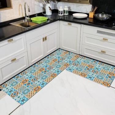 Imagem de 2 Peças De Tapetes De Cozinha Étnico Antiderrapante - Modinha Fashion