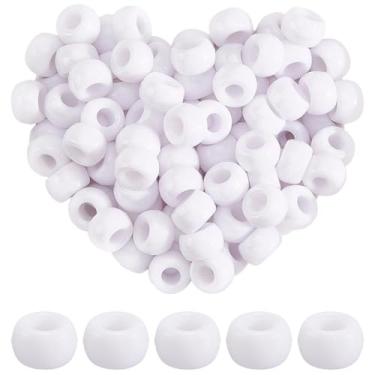 Imagem de SOFPLAT 1 caixa 800 peças 6 x 9 mm contas brancas de barril de plástico com furo grande de 3,8 mm pingentes Kandi redondos opacos acessórios a granel para fabricação de joias, artesanato, brincos de