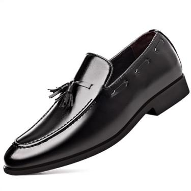 Imagem de HAOREYA Mocassins masculinos modernos com borlas de couro Penny Formal Business Casual Slip On Dress Shoes para homens, Preto, 44