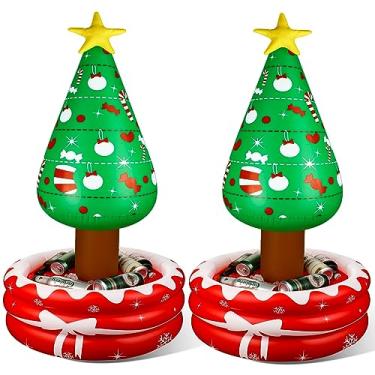Imagem de Jetec Pacote com 2 4,5 m, árvore inflável de Natal em julho, decoração ao ar livre, árvore de Natal, refrigerador, bebida, bebida, estrela, árvore, recipiente para verão, piscina, festa, interior