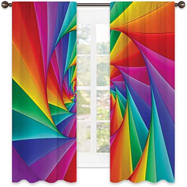 Imagem de Cortina de sombreamento abstrato, arte abstrata espiral psicodélica em cores vivas arco-íris triangulares fractais close-up, cortinas blecaute de som para decoração de sala de jantar/festa, L 132 x C